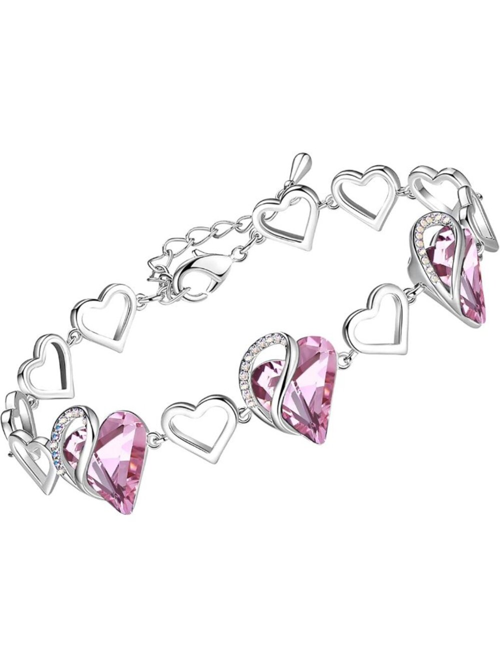 Infinity Love Heart Bracelet for Women - Birthstone Healing Crystal Jewelry, 7in